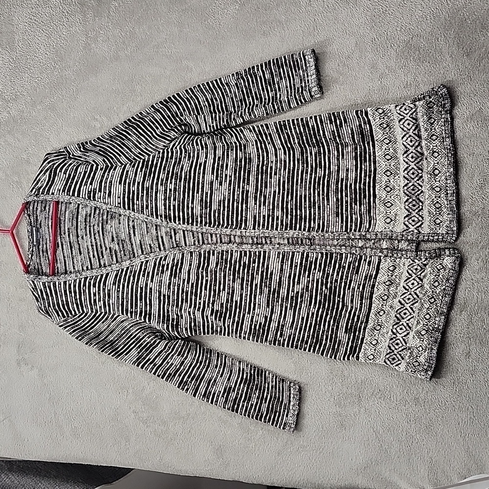 Warehouse One Long Knit Sweater Women's XXXL Long Sleeved Black White Open Front